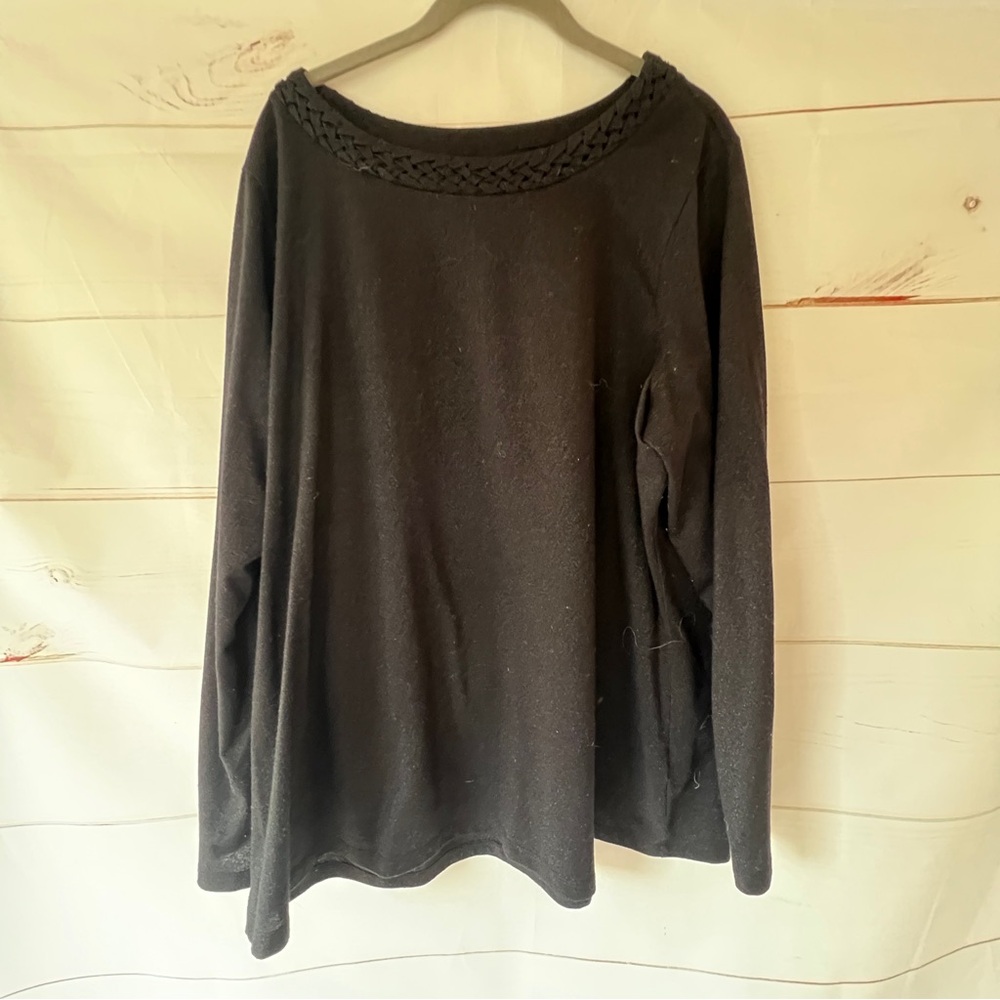 Black Long Sleeve Top with Braided Neckline size 2X